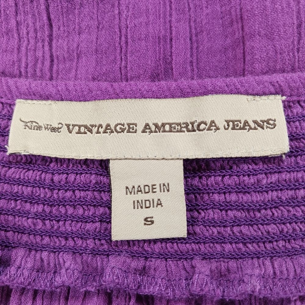 Nine West Embroidered Gauze Tunic/Blouse Smocked Scoop Collar Women's S Purple. - Picture 2 of 10